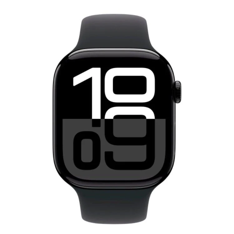 Apple Watch Series 10, 46 мм, Умные часы Корпус из алюминия цвета «Черный глянец», спортивный ремешок черного цвета — изображение 2